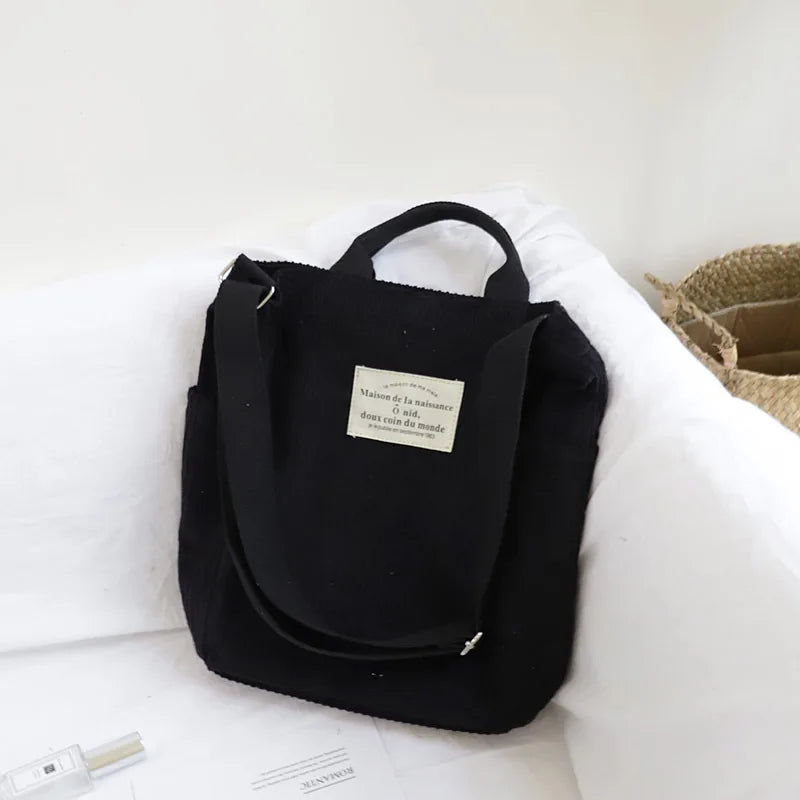 Women Corduroy Shoulder Bag Large Capacity Cloth Handbag Tote Female Crossbody Messenger Bags Ladies Simple Canvas Zipper Purses