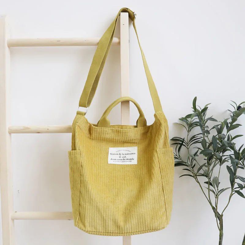 Women Corduroy Shoulder Bag Large Capacity Cloth Handbag Tote Female Crossbody Messenger Bags Ladies Simple Canvas Zipper Purses