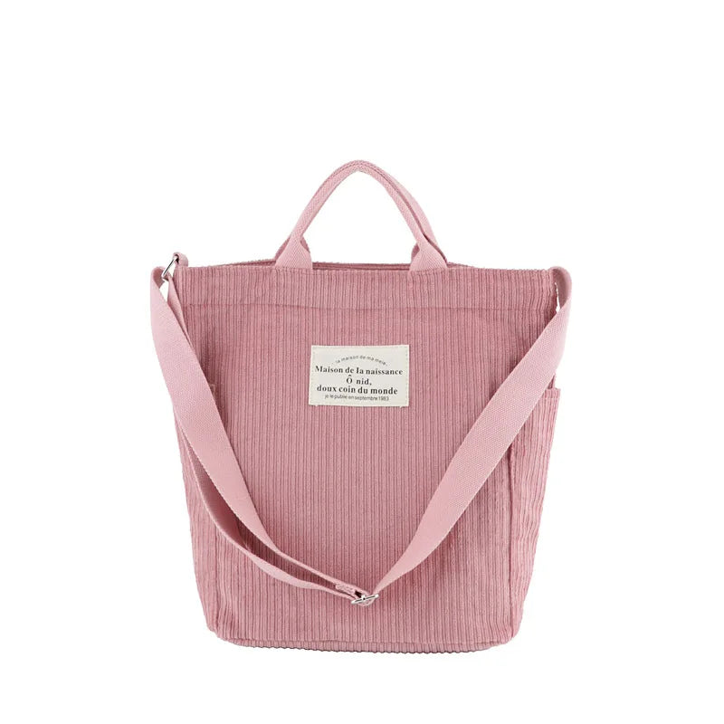 Women Corduroy Shoulder Bag Large Capacity Cloth Handbag Tote Female Crossbody Messenger Bags Ladies Simple Canvas Zipper Purses